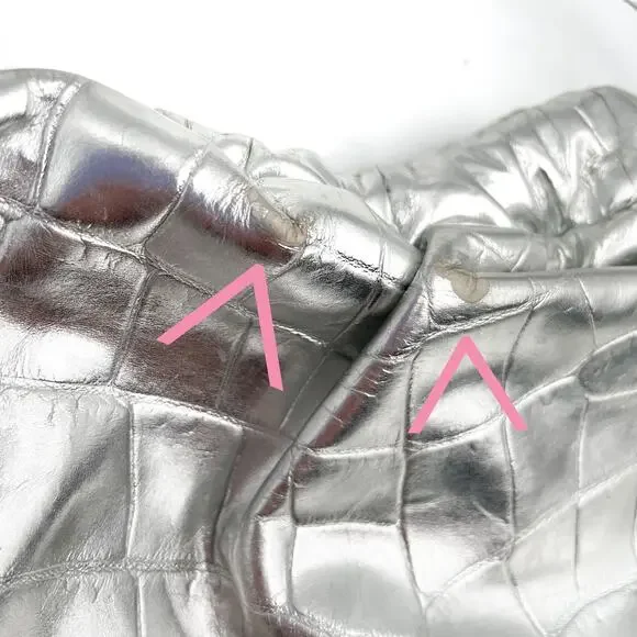 Mansur Gavriel Mini Cloud Clutch Bag Silver Metallic Leather Crossbody Strap - Picture 5 of 15